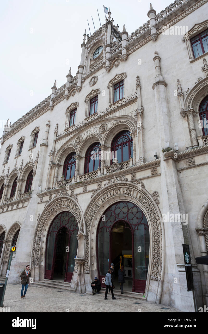 Entrance to the Estação de Caminhos de Ferro do Rossio (Rossio Railway Station), Lisbon, Portugal Stock Photo