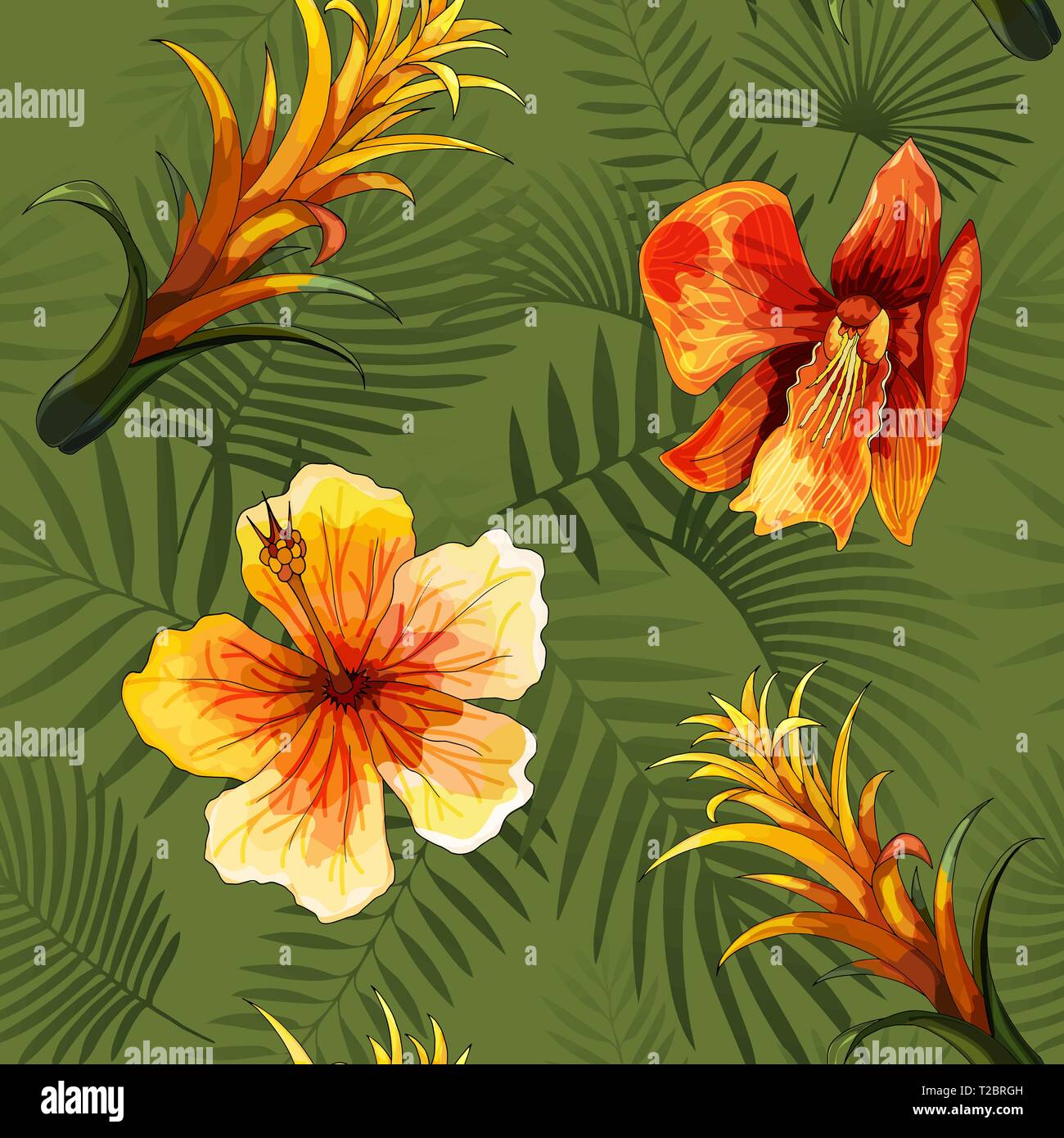 Vector seamless tropical pattern, vivid tropic foliage, with monstera ...