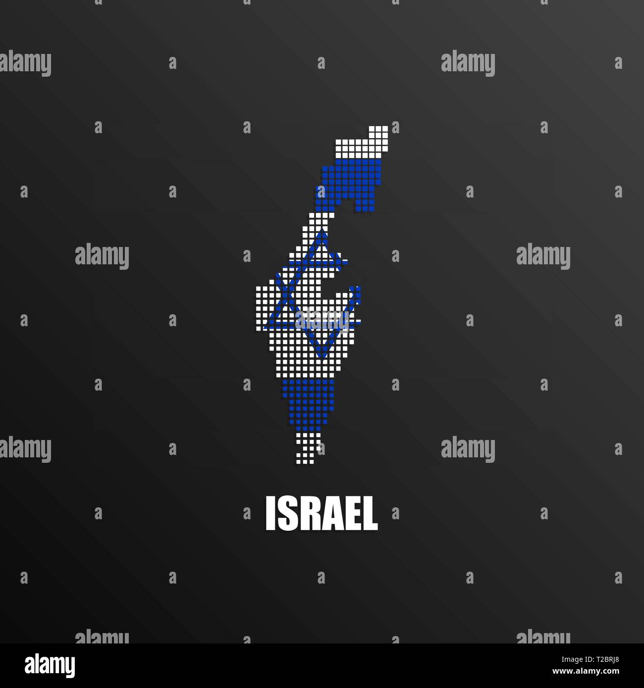 Vector illustration of abstract halftone map of Israel made of square pixels with Israeli national flag colors for your design Stock Vector