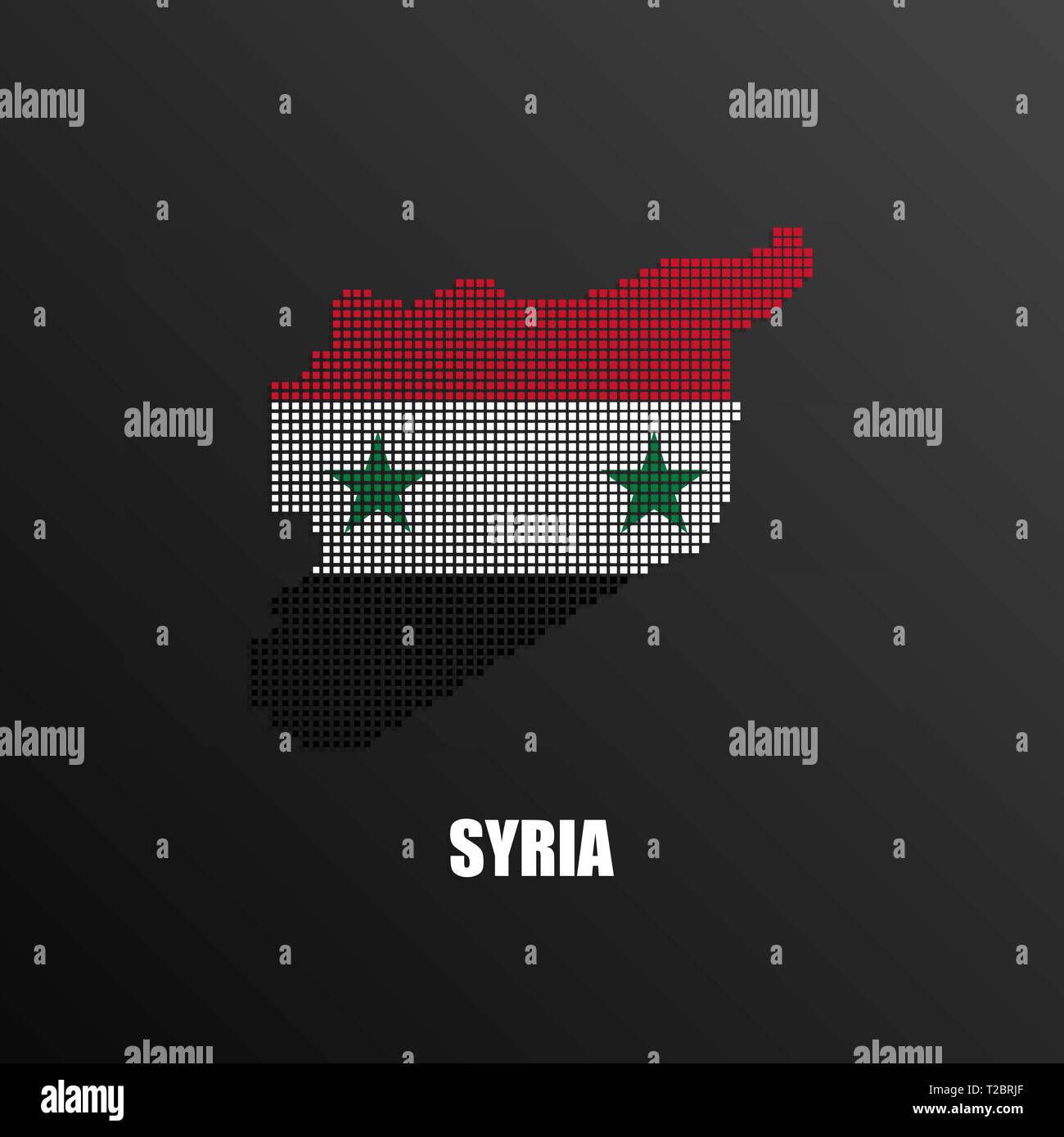 Vector illustration of abstract halftone map of Syria made of square pixels with Syrian national flag colors for your design Stock Vector