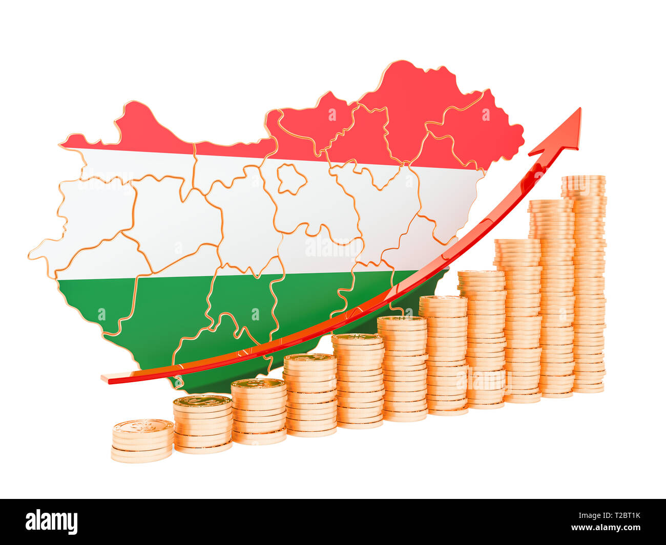 Economic growth in Hungary concept, 3D rendering isolated on white background Stock Photo