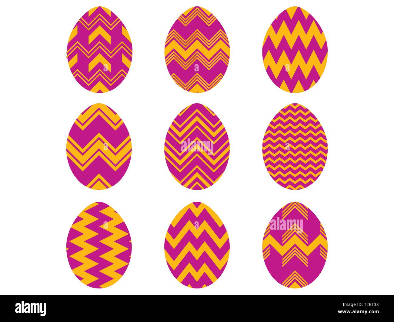Happy Easter. Collection of Easter eggs with patterns on a white background. Vector illustration Stock Vector