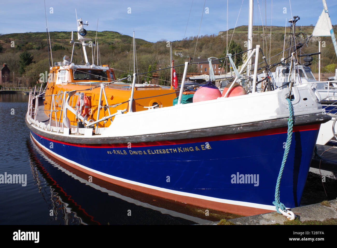 Solent class “David and Elizabeth King & EB” formerly the Longhope, Orkney lifeboat, docked at Bowling Harbour Scotland Stock Photo