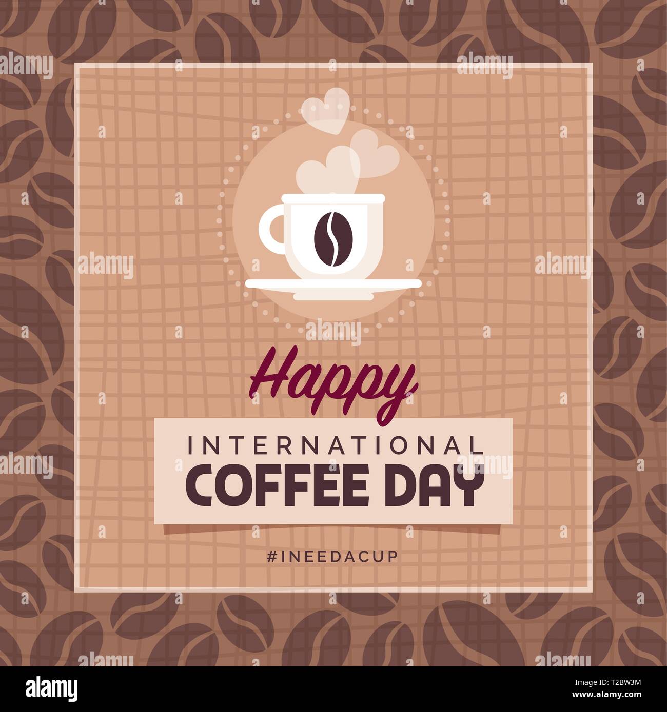 Happy international coffee day social media post and promotional card with cup Stock Vector