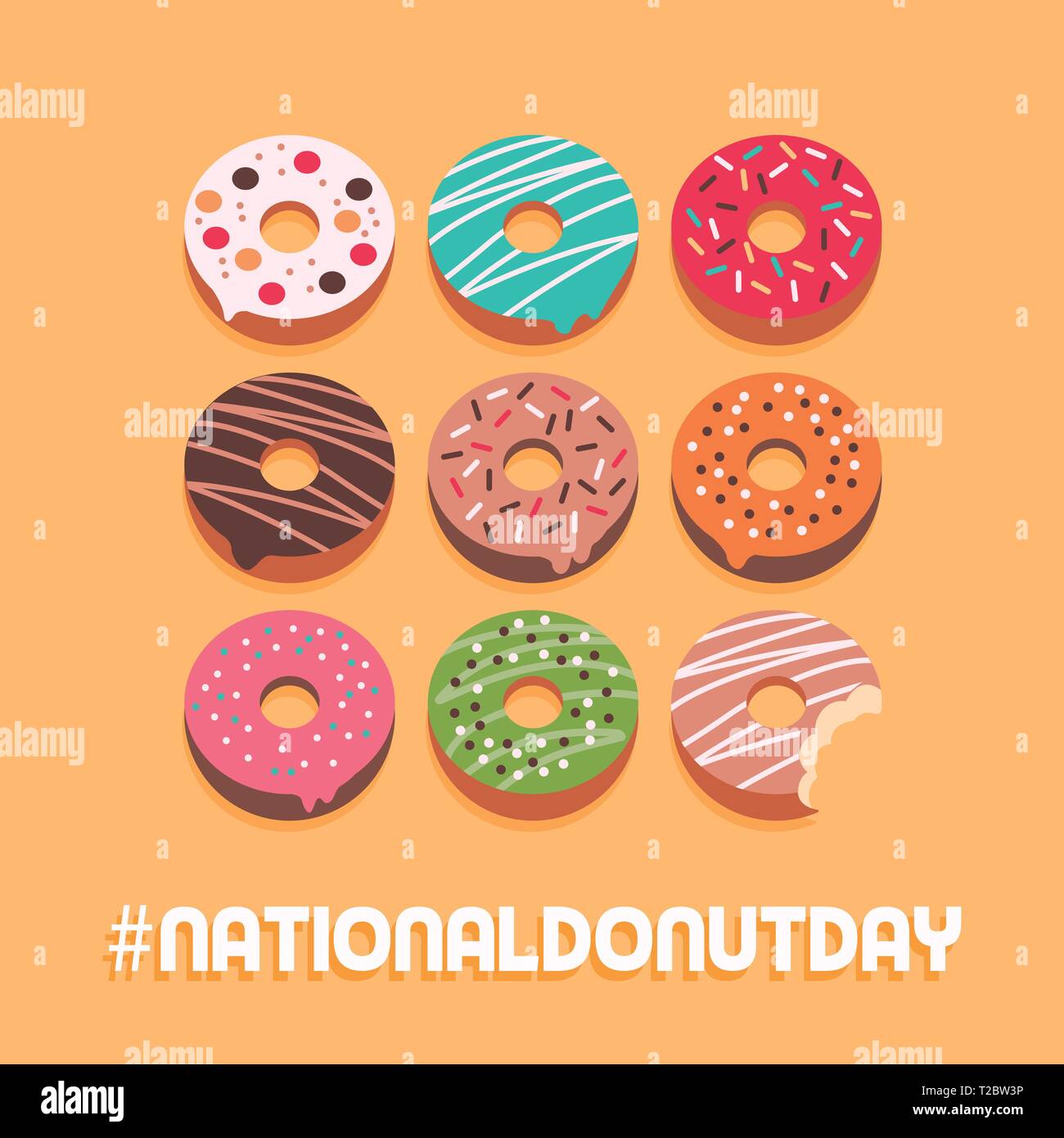 National donut day social media post and advertisement card with assorted delicious donuts Stock Vector