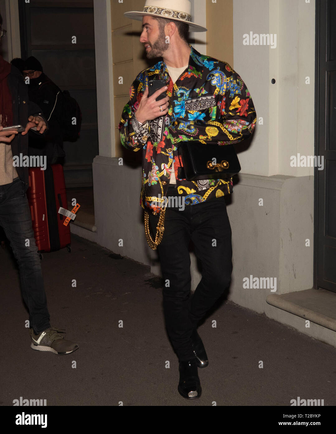 12 Januray 2019 Milan, Italy: Street style outfits before and after Versace  fashion show during MFW 2019 man fall/winter Stock Photo - Alamy