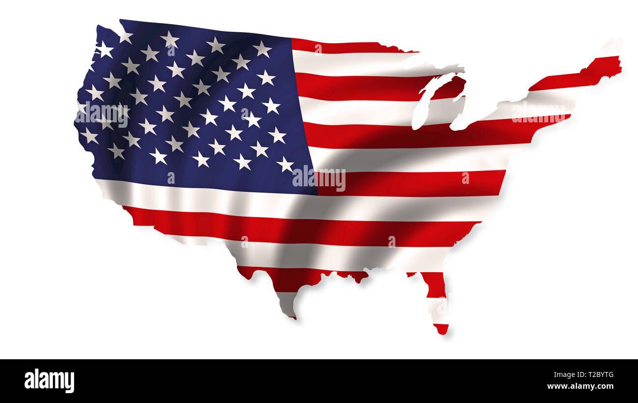 USA National  flag in form of map. United States of America.Stars and stripes. Patriotic usa concept Stock Photo