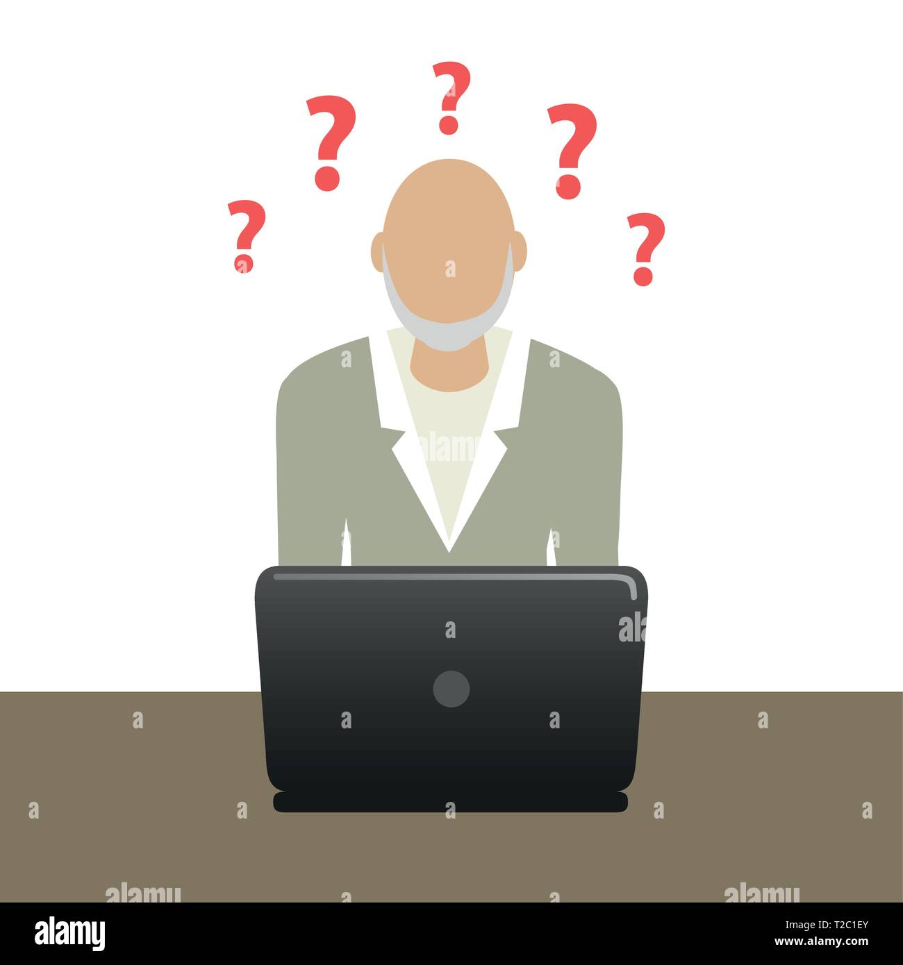 grandpa on the laptop has many questions vector illustration EPS10 Stock Vector