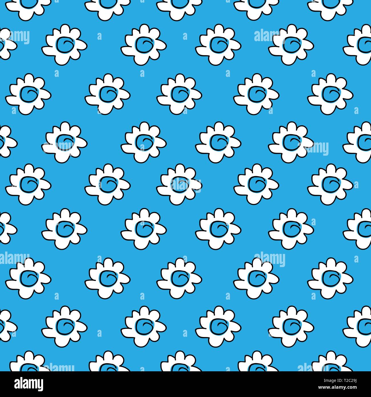 White daisies seamless pattern on a blue background. floral blue ...