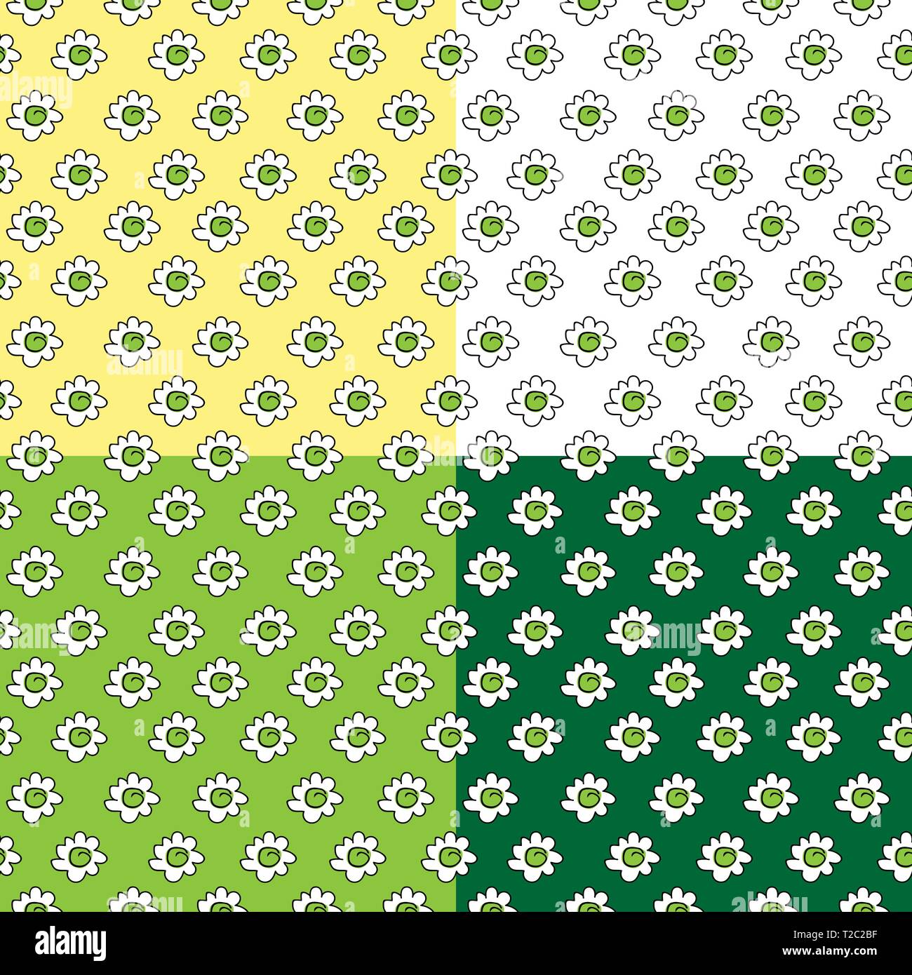 small cute flowers, set of colored stylish seamless vector backgrounds of flowers of chamomiles Stock Vector