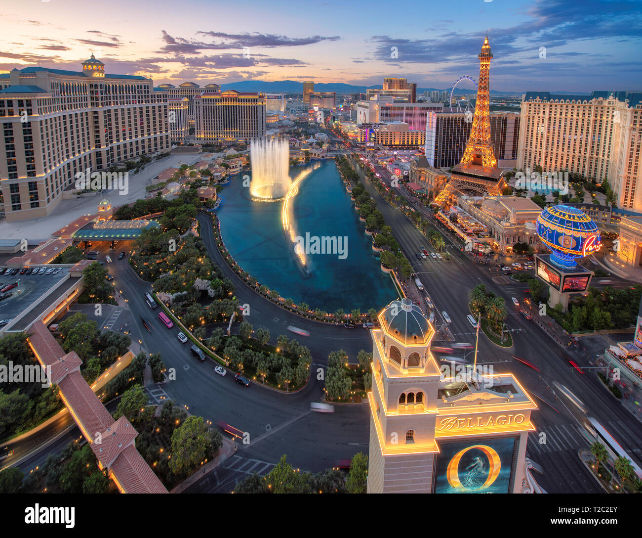 Panoramic view of World famous Las Vegas Strip at sunset Stock Photo