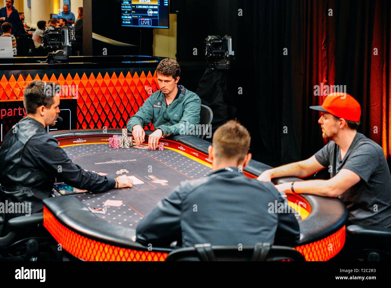 Rio de Janeiro, Brazil - March 25, 2019: Final table of the 2019 Partypoker LIVE MILLIONS South America festival at the luxurious Copacabana Palace Stock Photo