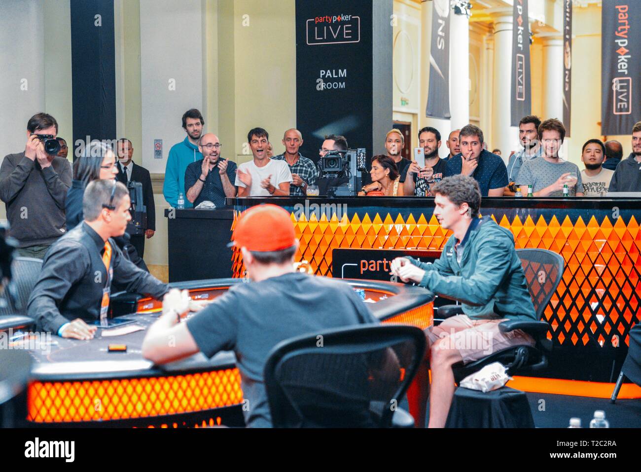 Rio de Janeiro, Brazil - March 25, 2019: Final table of the 2019 Partypoker LIVE MILLIONS South America festival at the luxurious Copacabana Palace Stock Photo