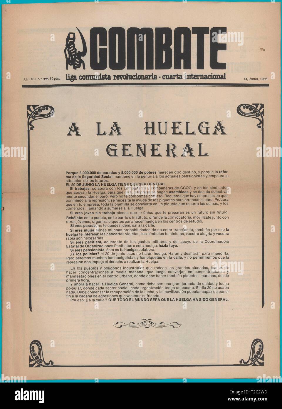Portada de la revista Combate, órgano de la Liga Comunista Revolucionaria, editada en Madrid, junio de 1985. Stock Photo