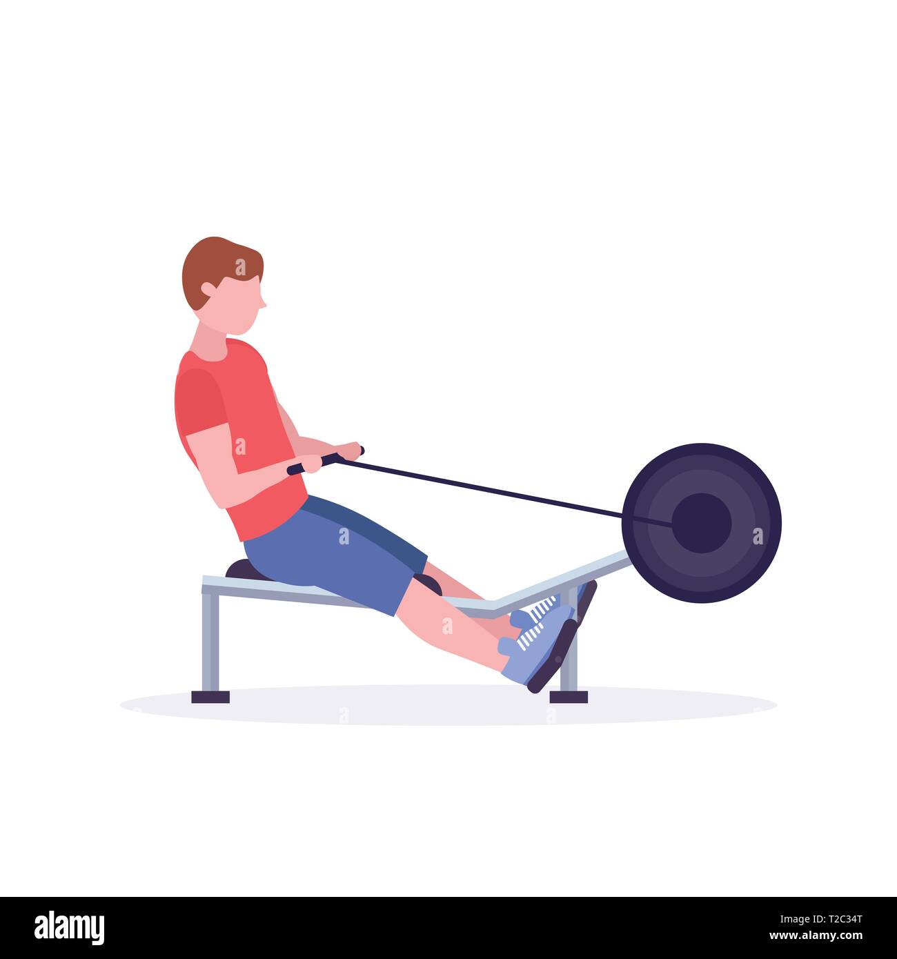 sports man doing exercises on rowing machine guy working out in gym on