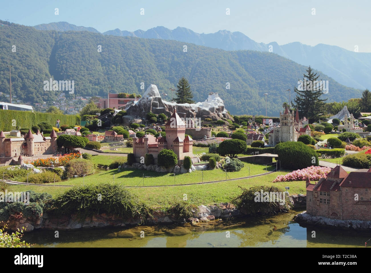 Melide, Switzerland - Sep 27, 2018: Castles in park of miniatures Stock Photo