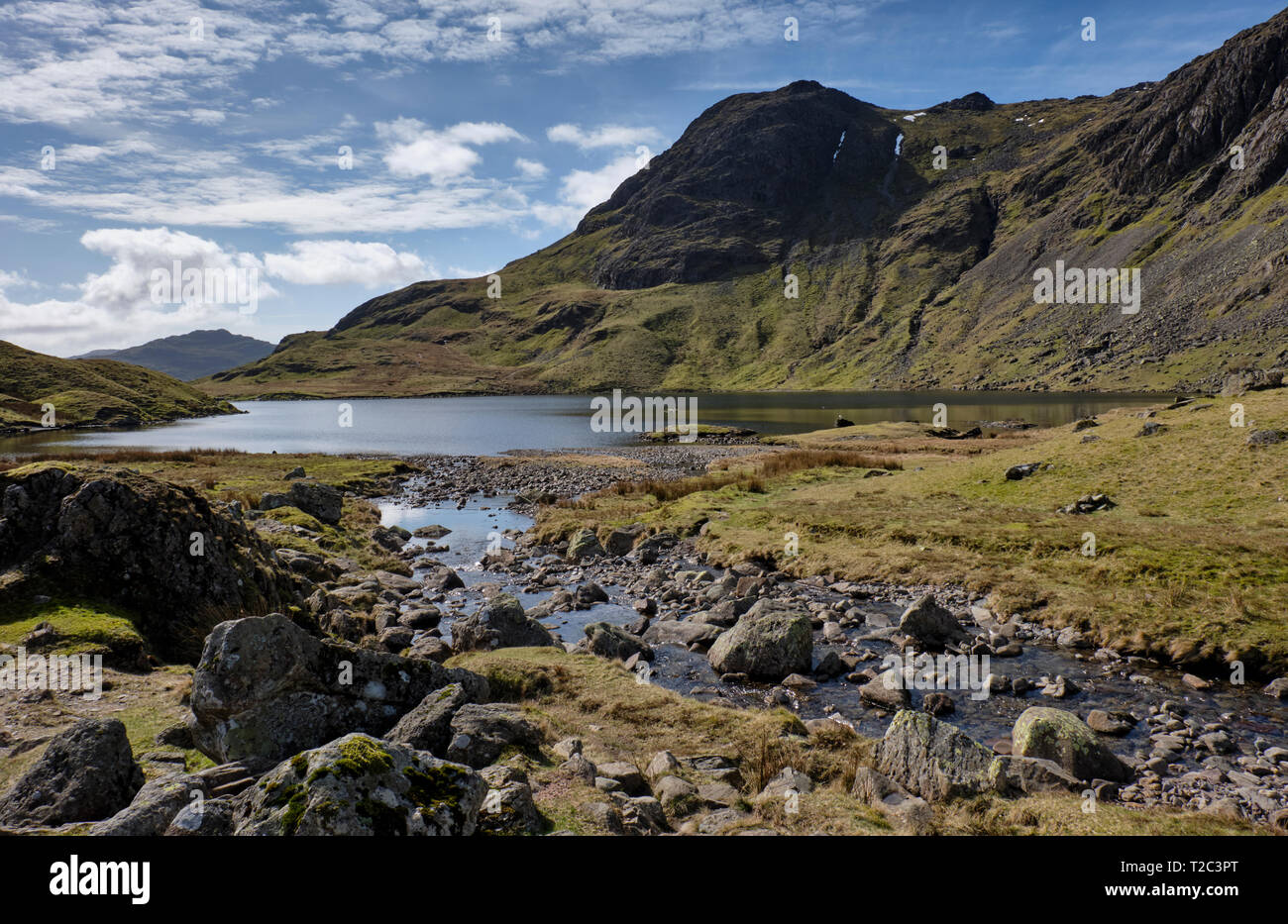 Pike O'Blisco, Harrison Stickle and Stickle Tarn, Langdale, Lake District, Cumbria Stock Photo
