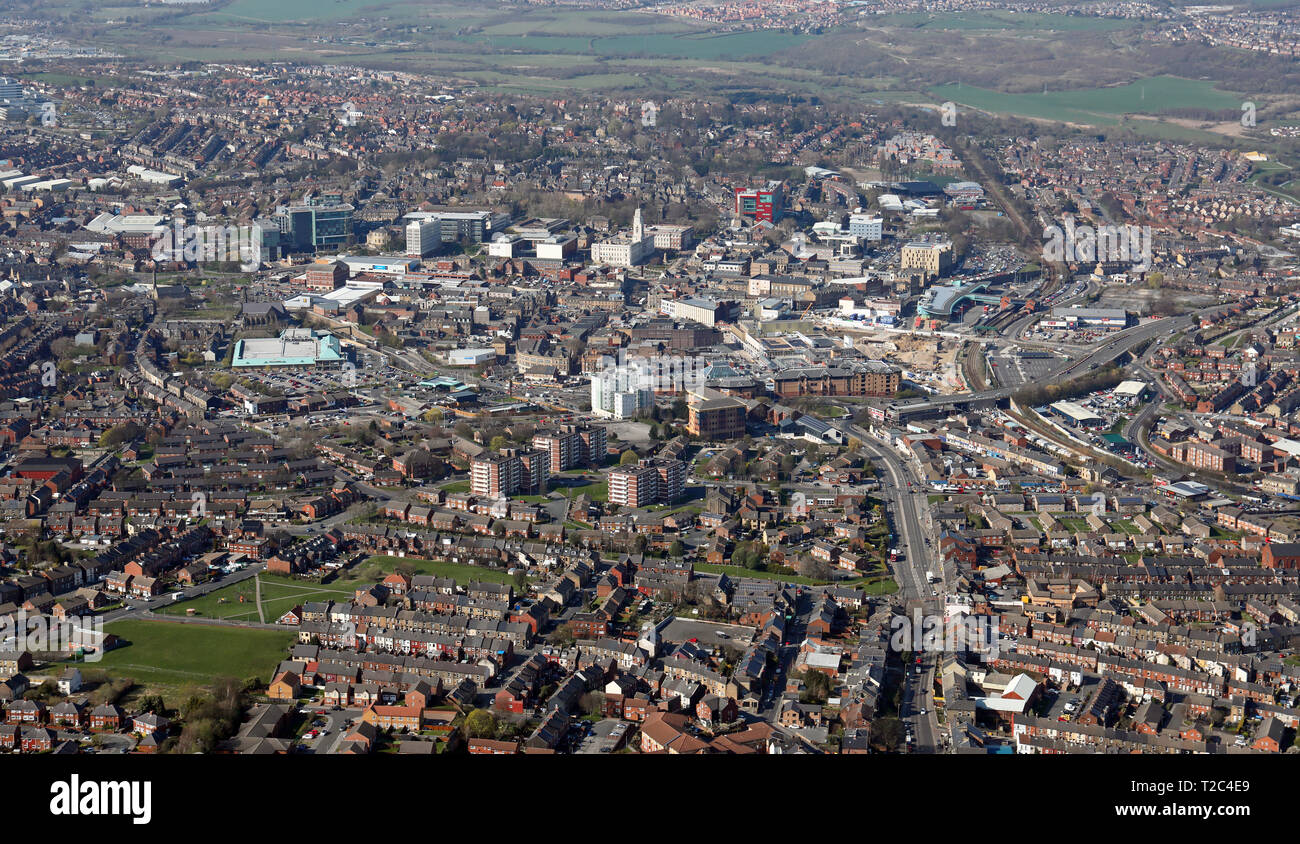 aerial view of the Barnsley town centre skyline Stock Photo