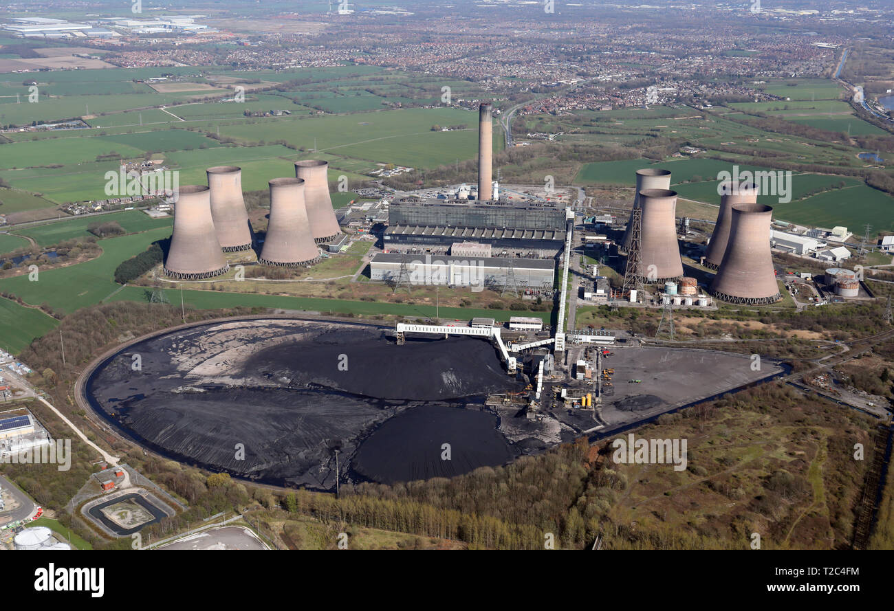 aerial view of Fiddler's Ferry Power Station near Warrington / Widnes Stock Photo