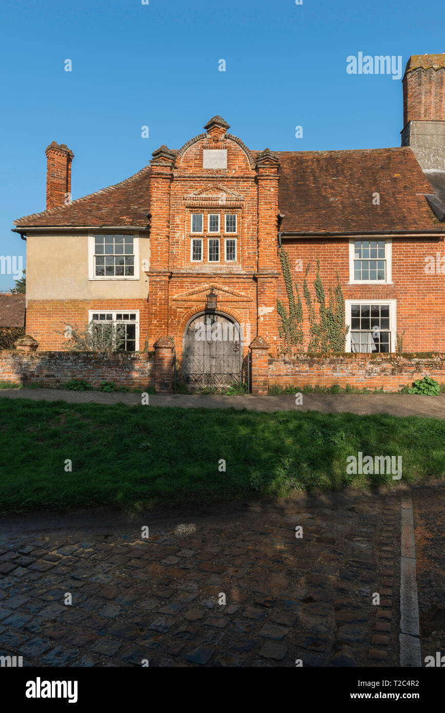 River House Kersey, the historic (1490) River House building with its early Tudor brick porch sited in the centre of Kersey village, Suffolk, England. Stock Photo
