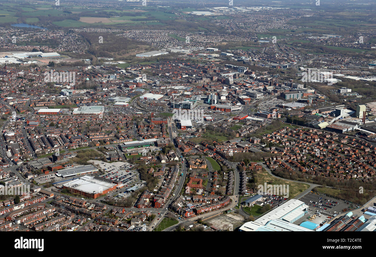 aerial view of the St Helens skyline, Merseyside Stock Photo
