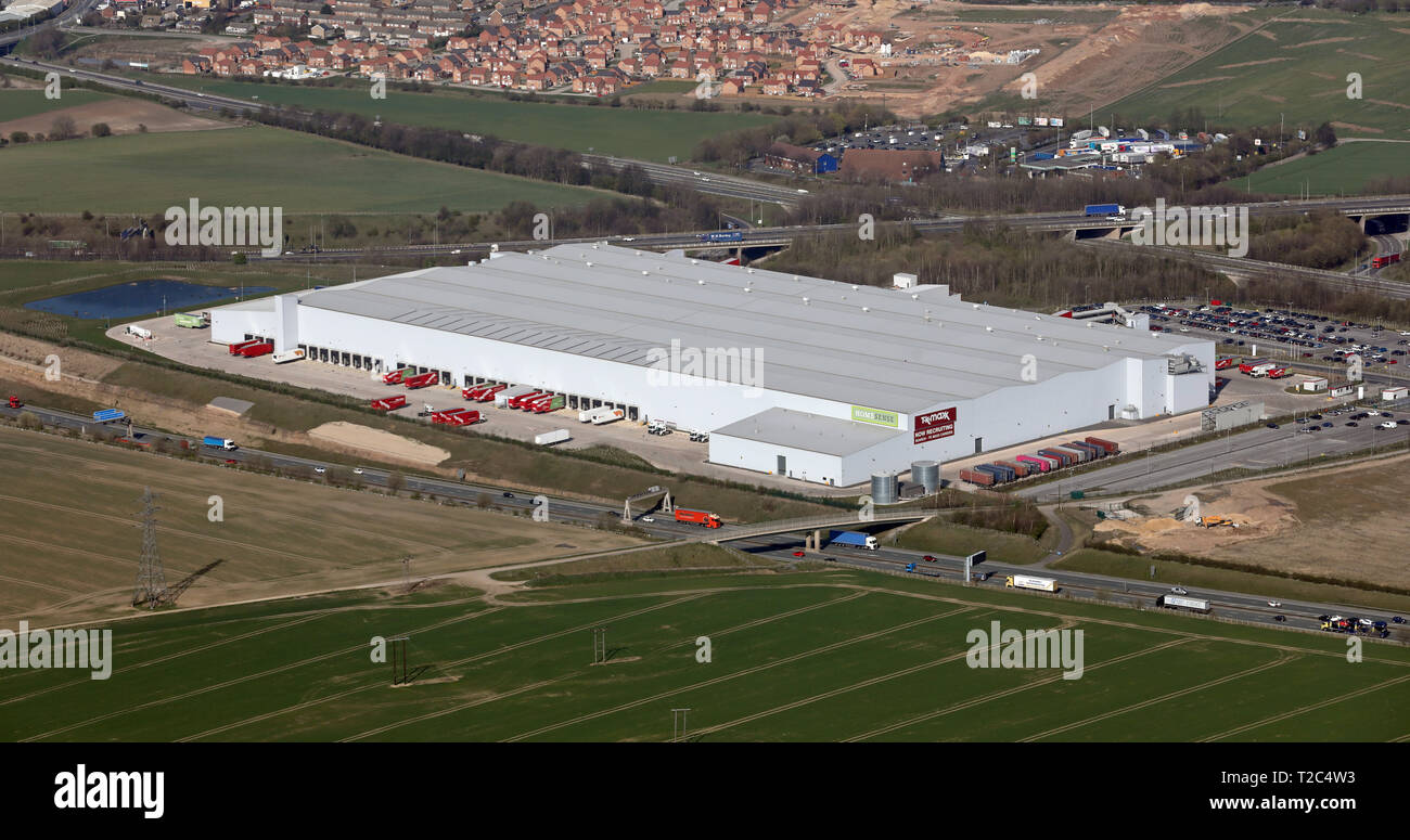 aerial view of the Tk Maxx Distribution Centre at Knottingley near Ferrybridge, West Yorkshire Stock Photo