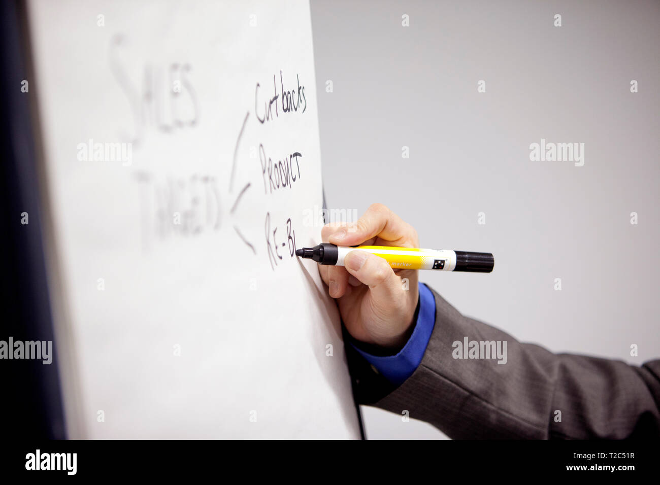 Writing on a flip chart during office meeting Stock Photo - Alamy