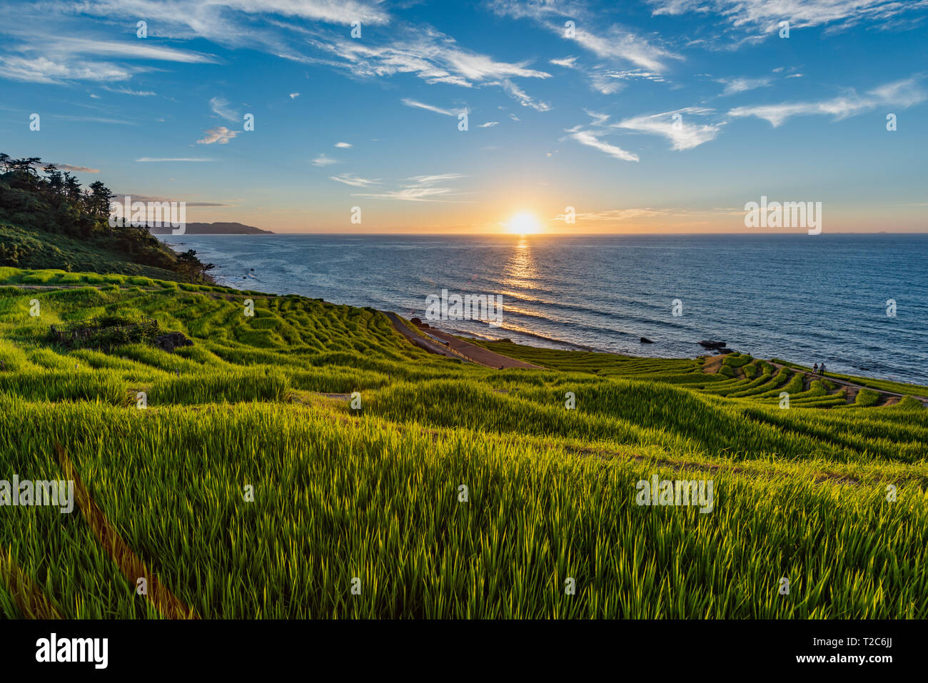 Beautiful Sunset View of Senmaida Rice paddy terrace Wajima Ishikawa Japan Stock Photo