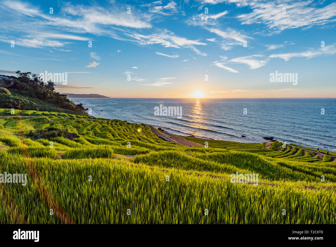Beautiful Sunset View of Senmaida Rice paddy terrace Wajima Ishikawa Japan Stock Photo