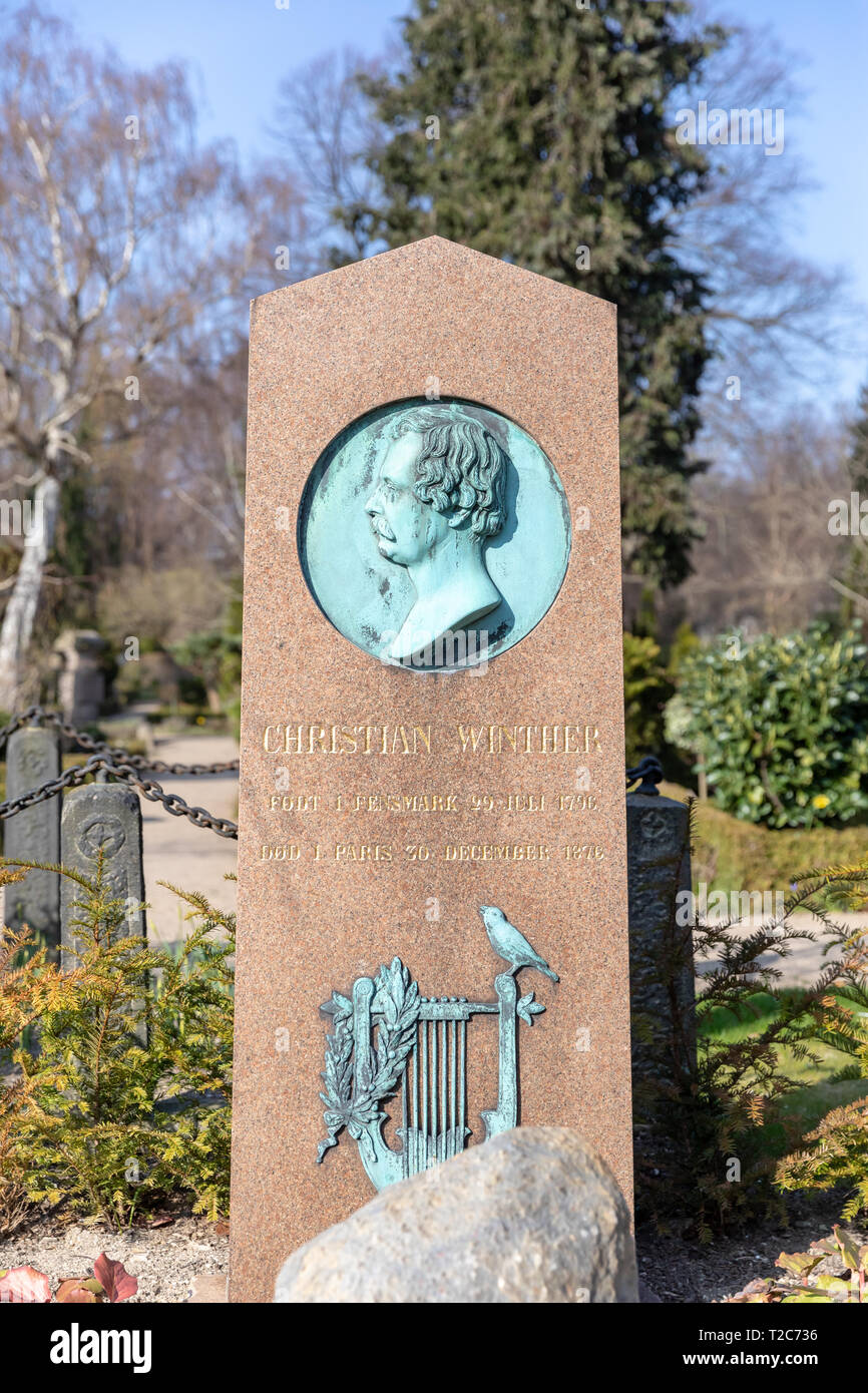 Christian Winther (1796-1876), Danish poet; grave in the Cemetery of Holmen (Holmens Kirkegård) in Copenhagen, Denmark Stock Photo