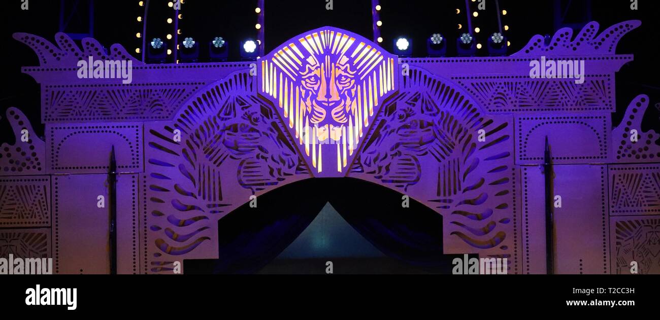 29 March 2019, Bavaria, München: Stage in the tour tent of Circus Krone. Photo: Marie Reichenbach/dpa Stock Photo