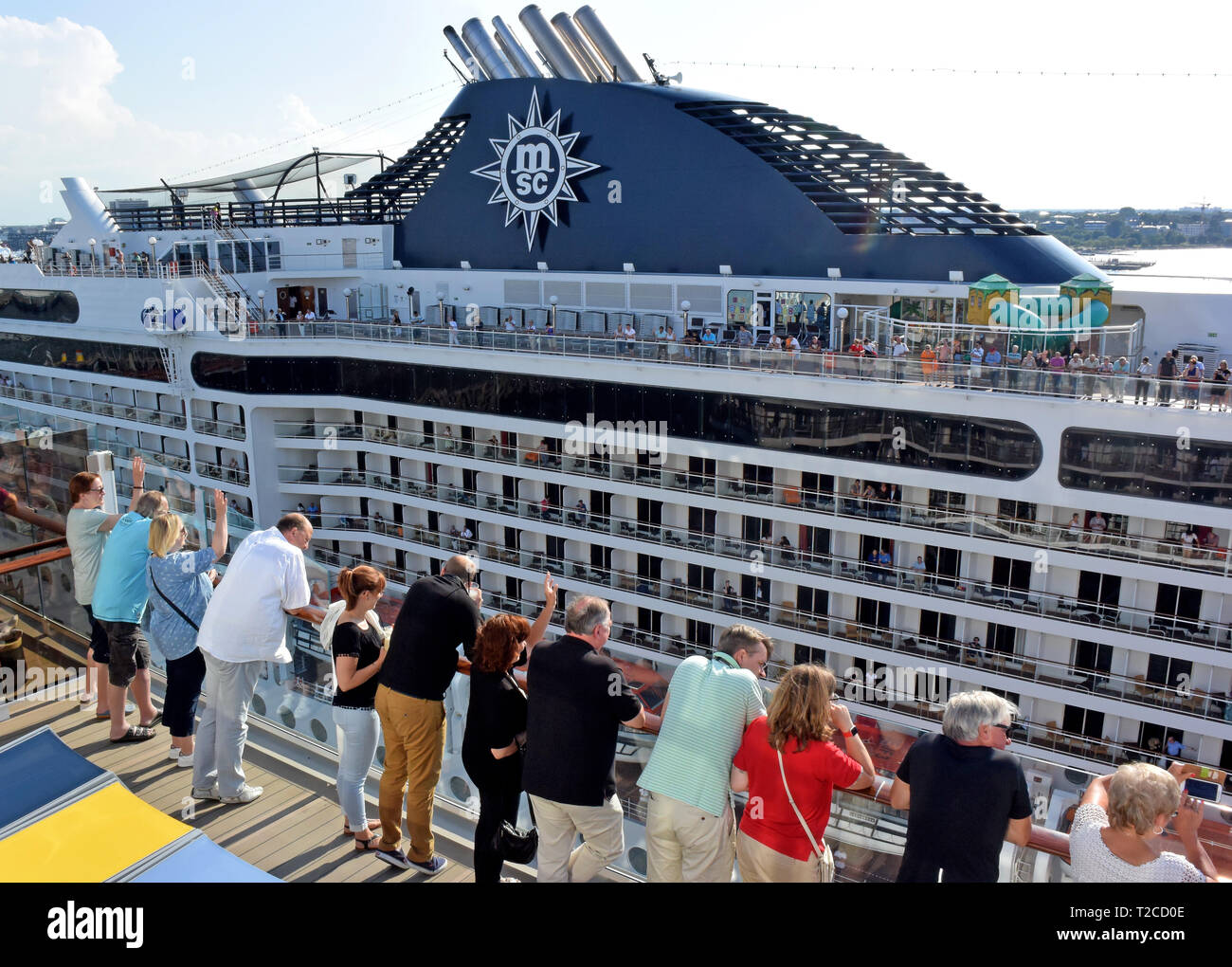 Tallinn Estonia 12th July 2018 Two Cruise Ships Msc Ochestra H And Mein Schiff 1 V Are Located At The Cruise Terminal Of The Port City Tallinn Former German Name Reval The