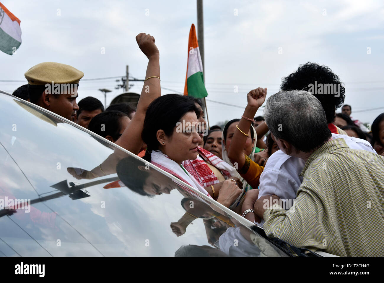 Guwahati, India. 1st Apr 2019. Congress party candidate from Guwahati constituency Bobeeta Sarma with the supporters after the nomination in Guwahati, Monday, April 1, 2019.  Credit: David Talukdar/Alamy Live News Stock Photo