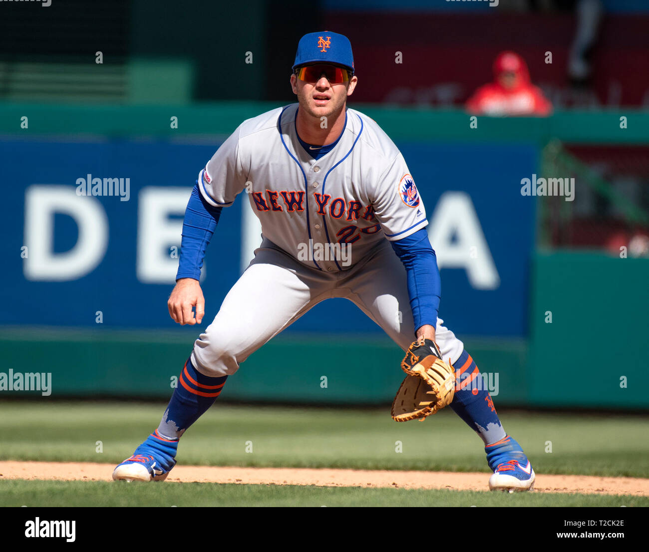 Washington, United States Of America. 30th Mar, 2019. New York Mets second  baseman Robinson Cano (24) in the dugout prior to the game against the  Washington Nationals at Nationals Park in Washington