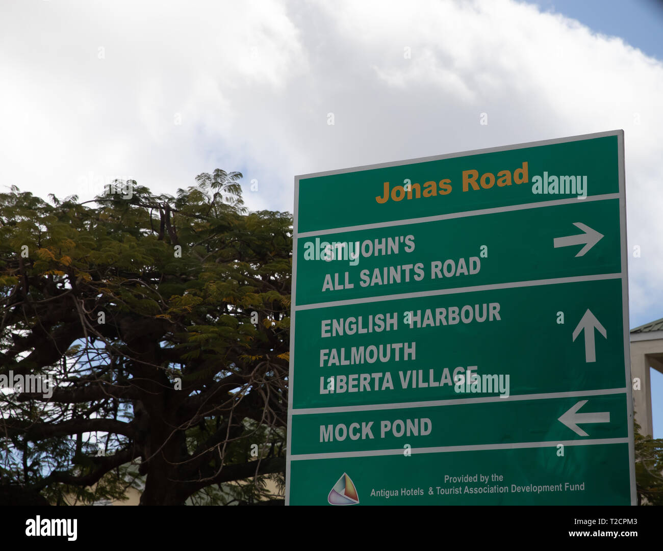Green road sign in Antigua, The Caribbean Stock Photo Alamy