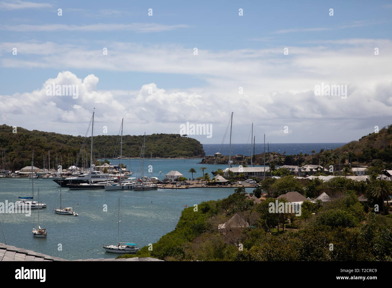 Boats moored in English Harbour in Antigua, The Caribbean Stock Photo