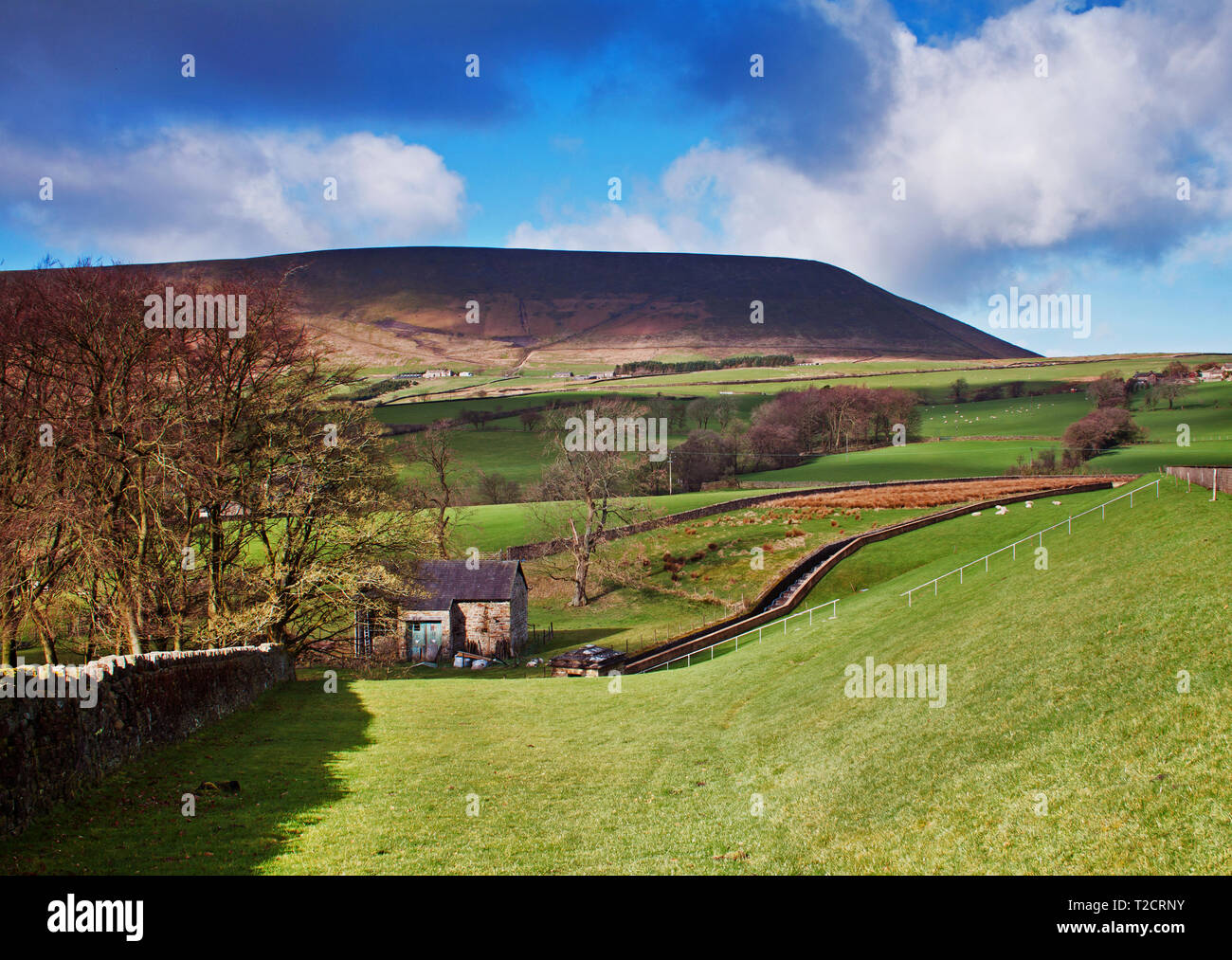 Shadows over Pendle Hill, viewed from rural Barley, Lancashire Stock Photo