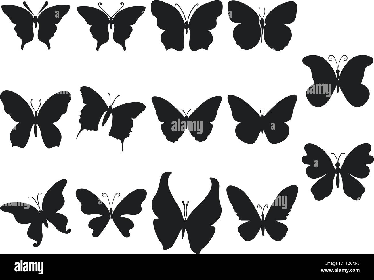 Butterfly silhouette set Stock Vector