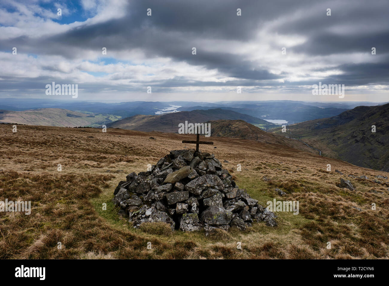 Monument near Caudale Moor, Kirkstone Pass, Lake District, Cumbria Stock Photo