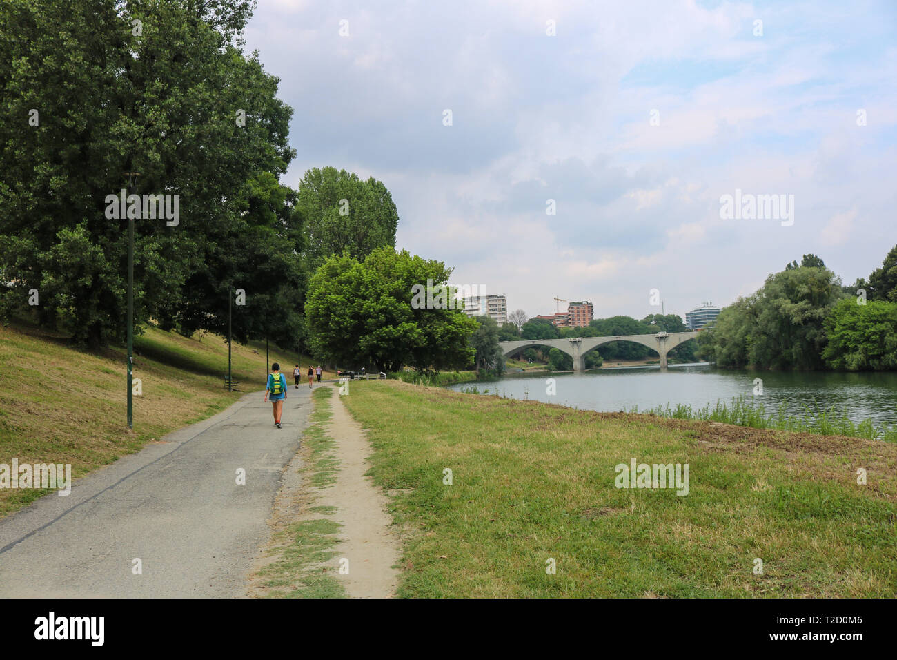 Po river during a cloudy day, Turin Italy. Stock Photo