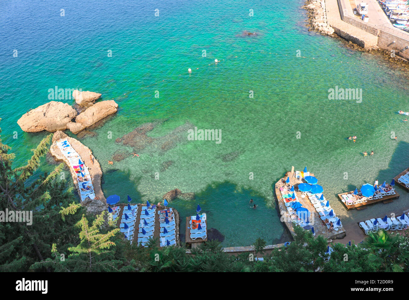 Mermerli Plajı beach in the old town of Antalya, Turkey. Shoot in 2017. Stock Photo