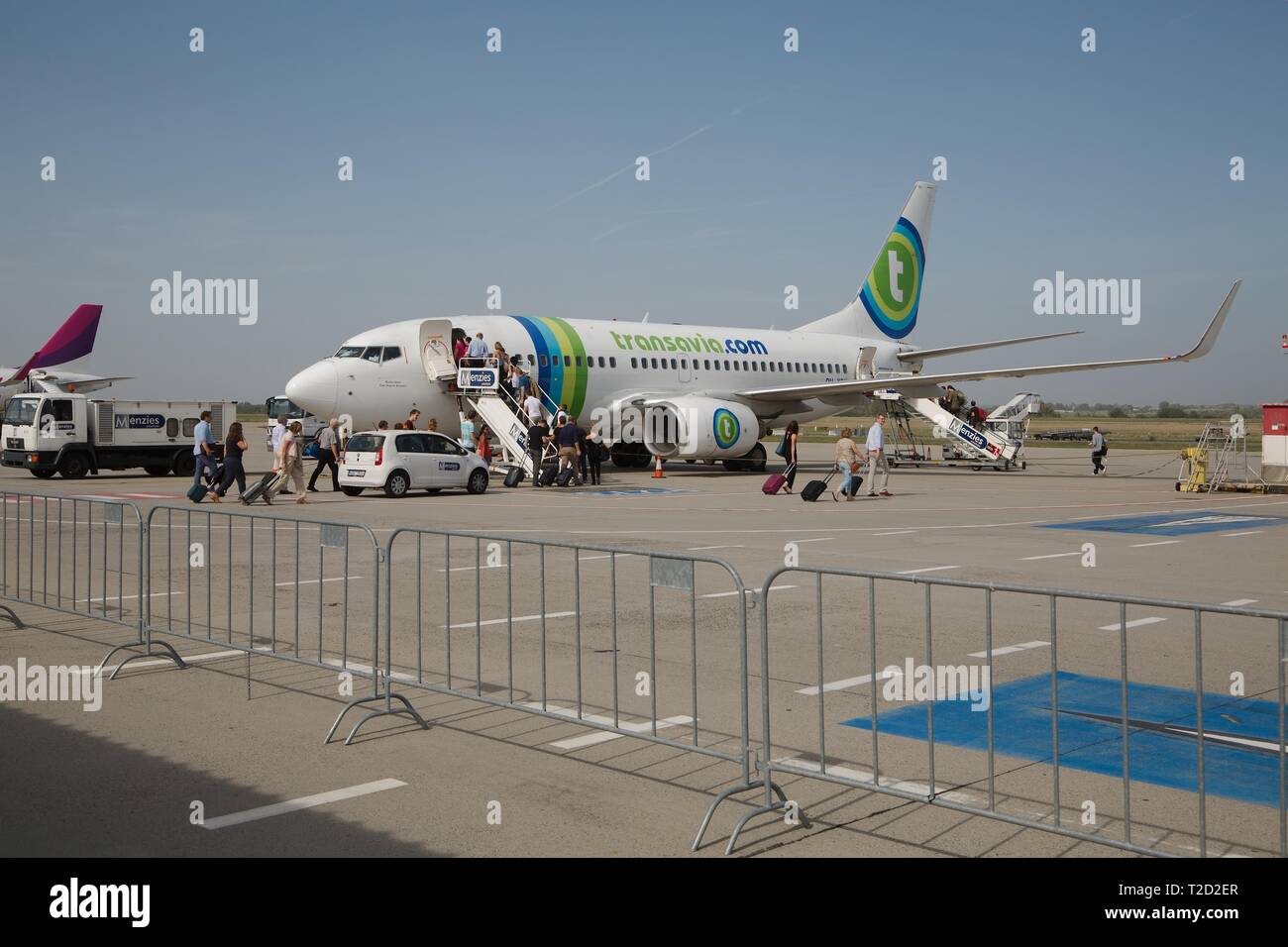 Transavia aircraft at an airport Stock Photo