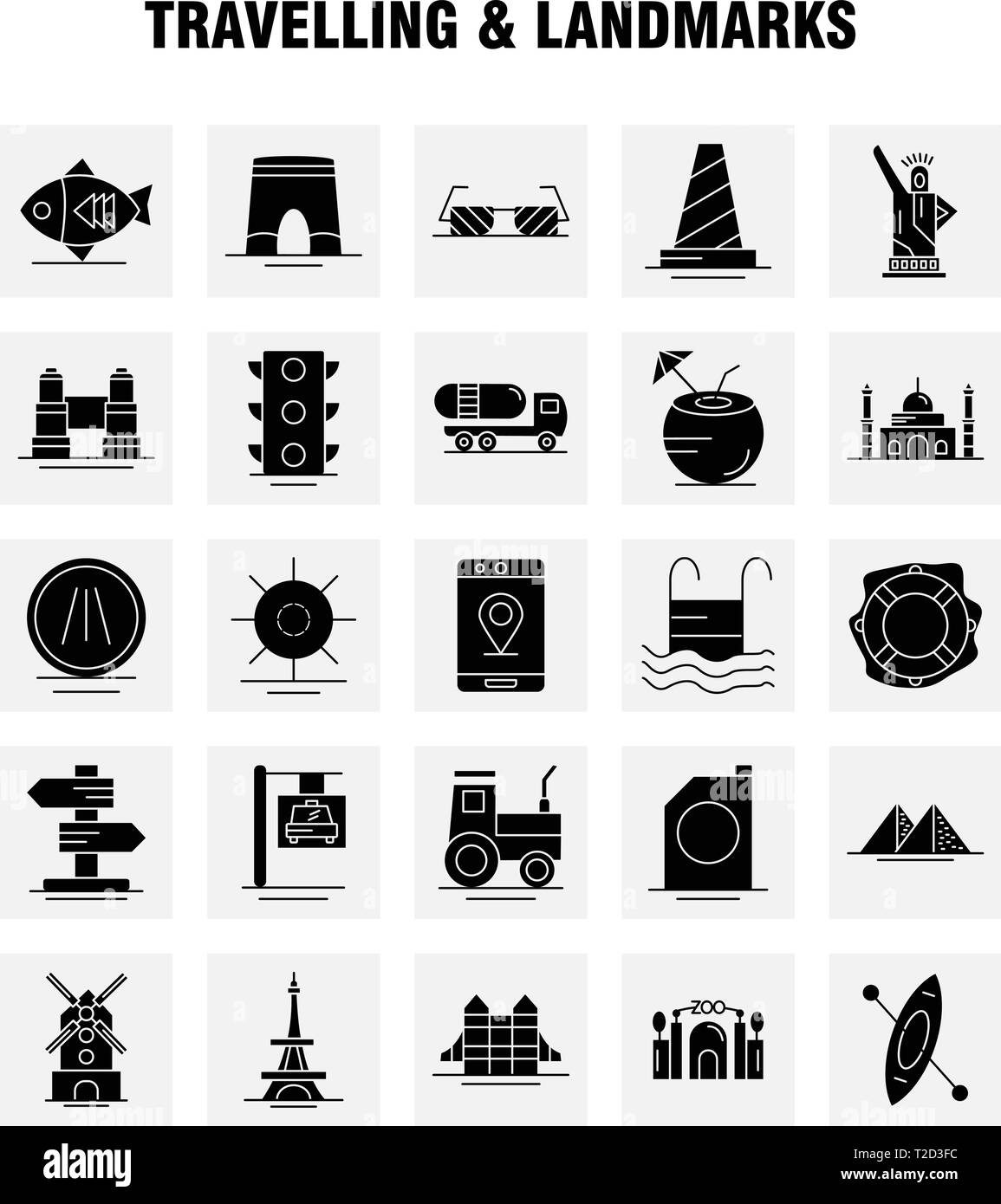 Travelling And Landmarks Solid Glyph Icon for Web, Print and Mobile UX/UI Kit. Such as: Fish, Sea Food, Snapper, Food, Arch, Landmark, Travel, Pictogr Stock Vector