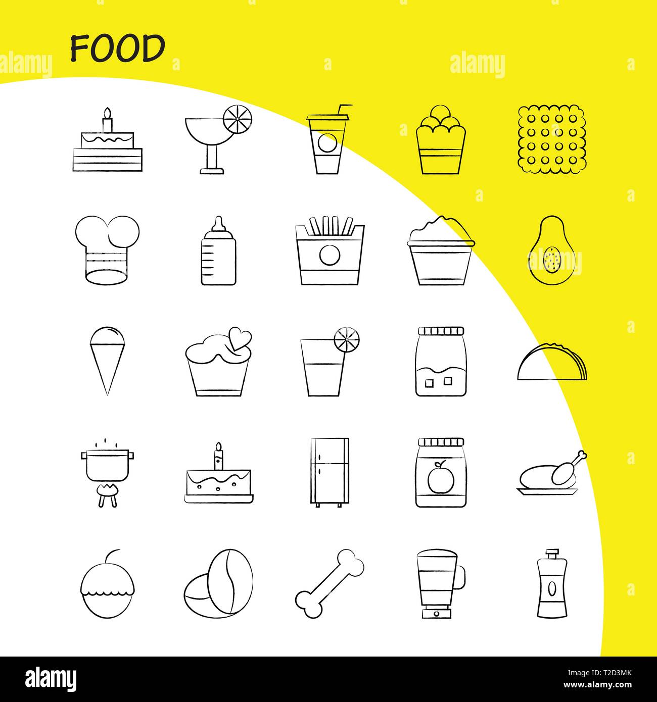 Food  Hand Drawn Icons Set For Infographics, Mobile UX/UI Kit And Print Design. Include: Tea, Coffee, Food, Meal, Pepper, Salt, Food, Meal, Collection Stock Vector