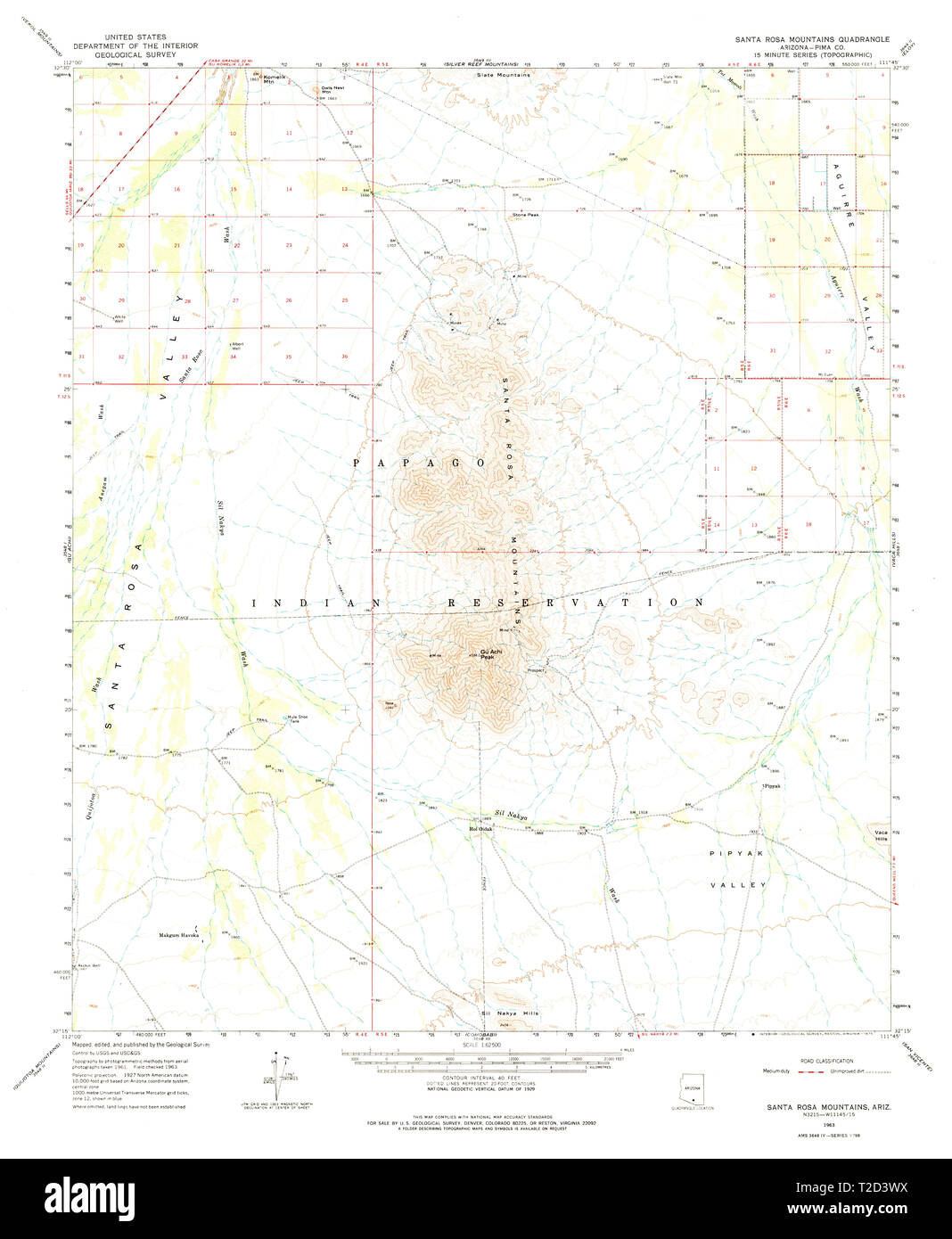 USGS TOPO Map Arizona AZ Santa Rosa Mountains 315017 1963 62500 Restoration Stock Photo