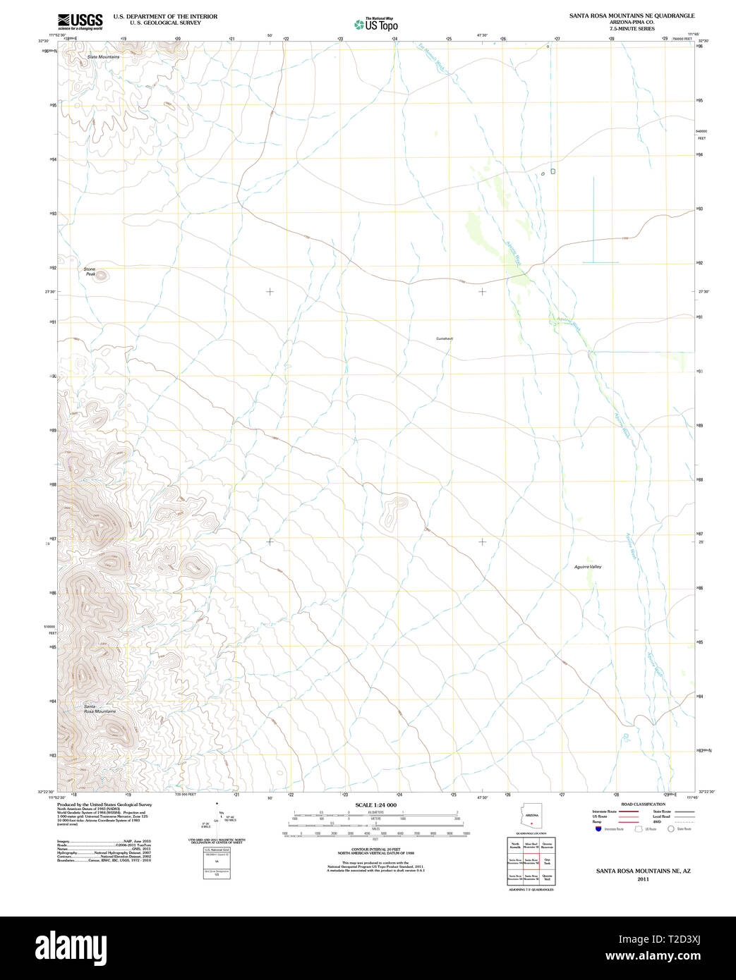 USGS TOPO Map Arizona AZ Santa Rosa Mountains NE 20111026 TM Restoration Stock Photo