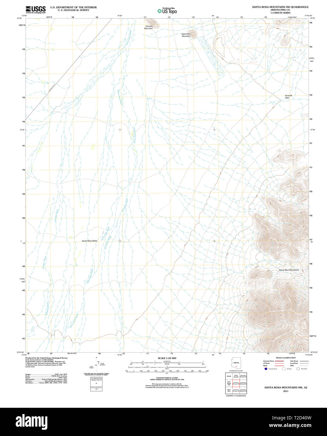 USGS TOPO Map Arizona AZ Santa Rosa Mountains NW 20111026 TM Restoration Stock Photo