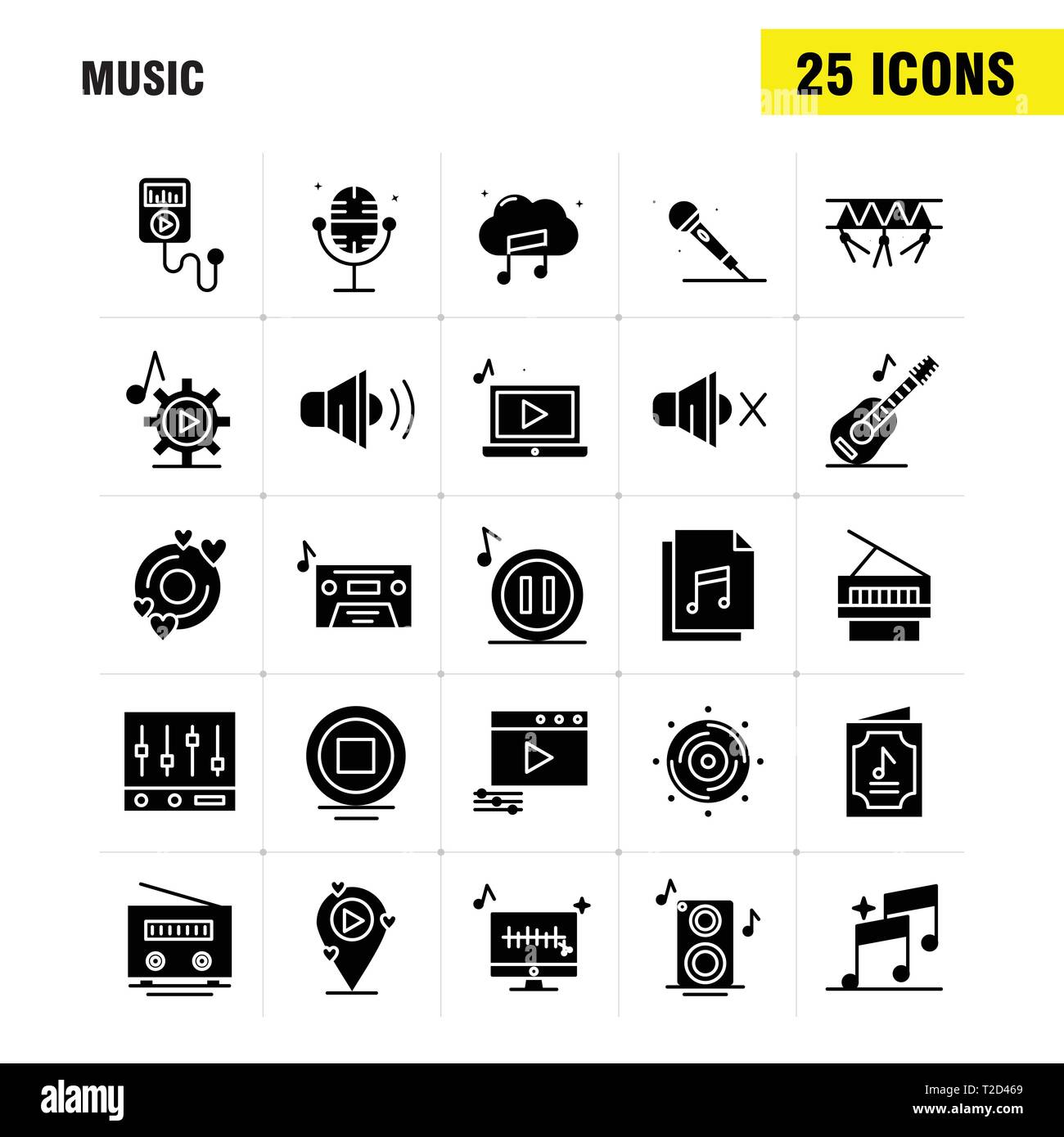 Music Solid Glyph Icons Set For - Music Solid Glyph Icons Set For Infographics Mobile Uxui Kit And Print Design Include Music Play File Data Music Play Setting Gear Icon Se T2D469 