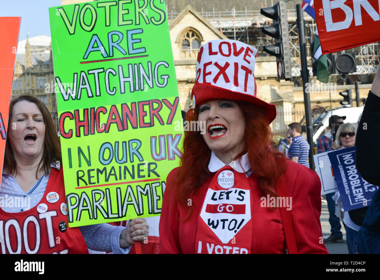 London, UK. 29th March, 2019. Pro-Brexit Activists demonstrate opposite Houses Of Parliament, on the day the UK was supposed to be leaving the EU. Stock Photo