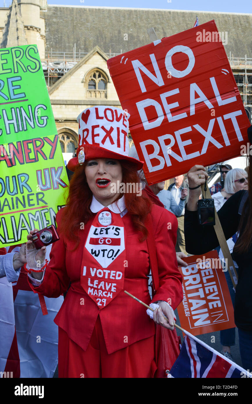 London, UK. 29th March, 2019. Pro-Brexit Activists demonstrate opposite Houses Of Parliament, on the day the UK was supposed to be leaving the EU. Stock Photo